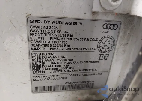 2018 Audi Q7 3.0T Premium из США, поврежденный, VIN WA1LAAF75JD046609